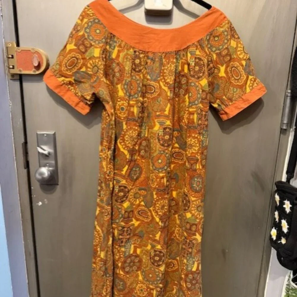 Vintage 70’s Boho paisley African print A-line swing Mini Dress - Picture 4 of 16